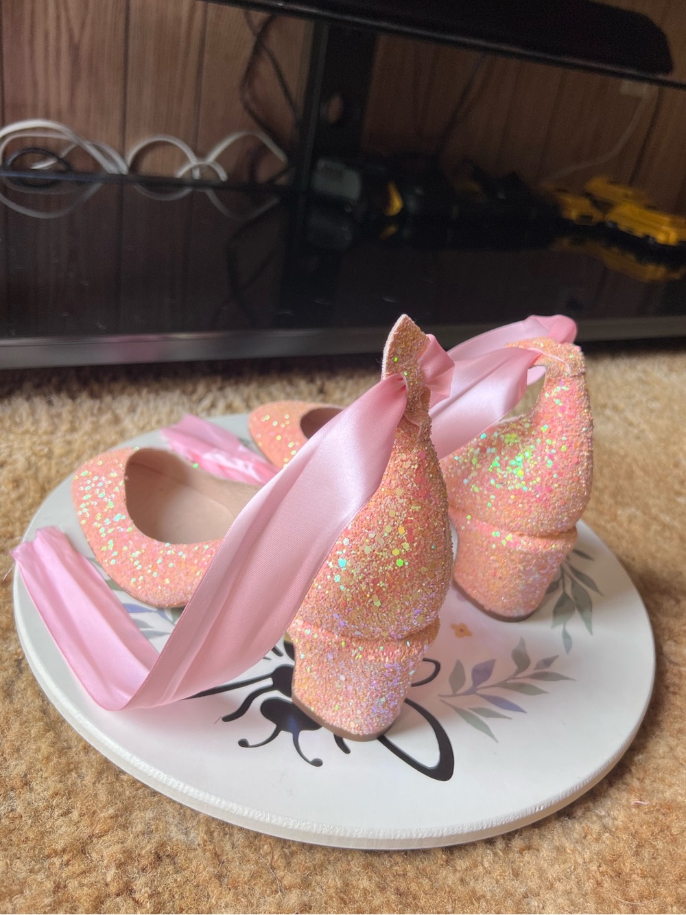 Free People Pink Glitter Lana Block Heels size women’s 9. - Picture 11 of 17